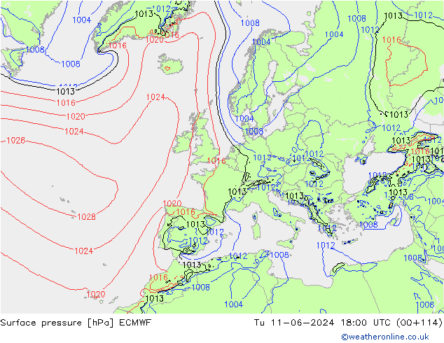 Pressione al suolo ECMWF mar 11.06.2024 18 UTC