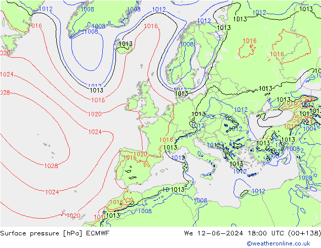 Atmosférický tlak ECMWF St 12.06.2024 18 UTC