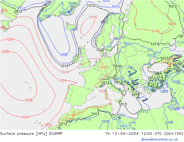 Atmosférický tlak ECMWF Čt 13.06.2024 12 UTC