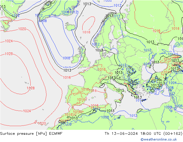 Luchtdruk (Grond) ECMWF do 13.06.2024 18 UTC