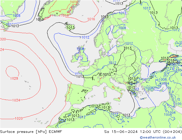 pressão do solo ECMWF Sáb 15.06.2024 12 UTC