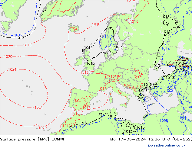 Presión superficial ECMWF lun 17.06.2024 12 UTC