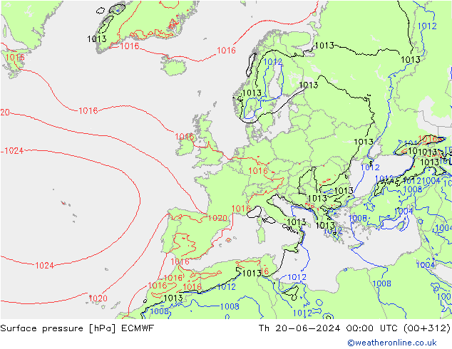 Bodendruck ECMWF Do 20.06.2024 00 UTC