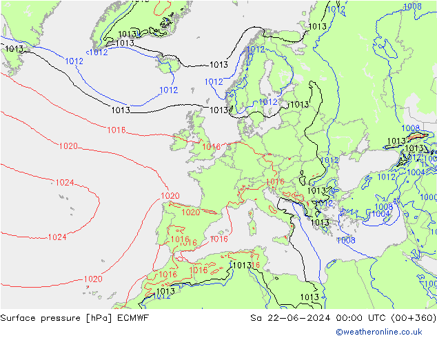 Bodendruck ECMWF Sa 22.06.2024 00 UTC