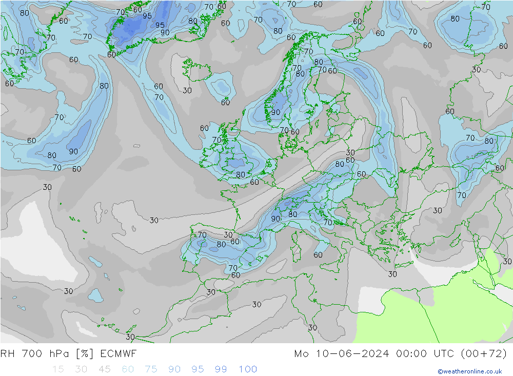 RH 700 hPa ECMWF Mo 10.06.2024 00 UTC