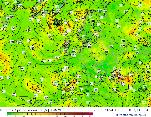 Isotachs Spread ECMWF 星期五 07.06.2024 06 UTC