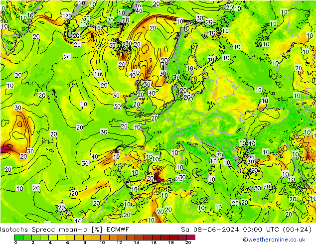 Isotachen Spread ECMWF za 08.06.2024 00 UTC