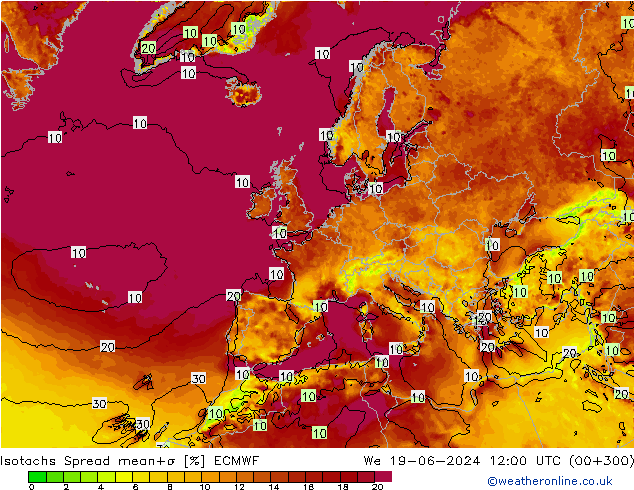 Isotachs Spread ECMWF St 19.06.2024 12 UTC