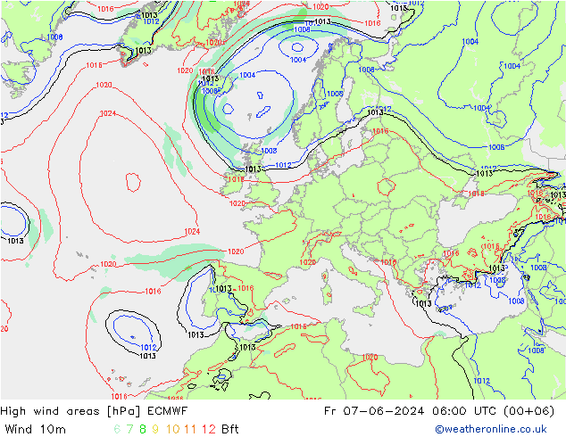 Izotacha ECMWF pt. 07.06.2024 06 UTC