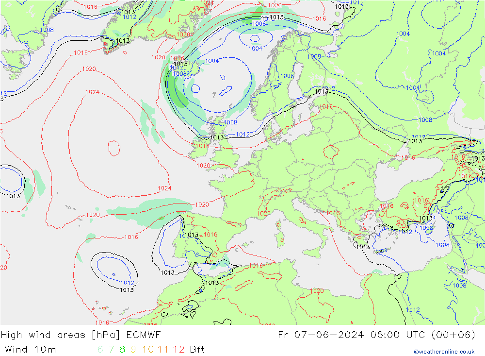 High wind areas ECMWF Fr 07.06.2024 06 UTC