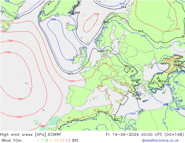 High wind areas ECMWF Sex 14.06.2024 00 UTC