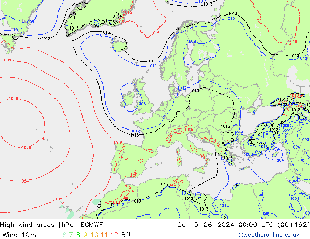 High wind areas ECMWF sáb 15.06.2024 00 UTC