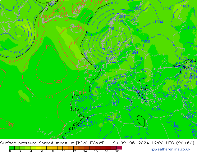 Bodendruck Spread ECMWF So 09.06.2024 12 UTC