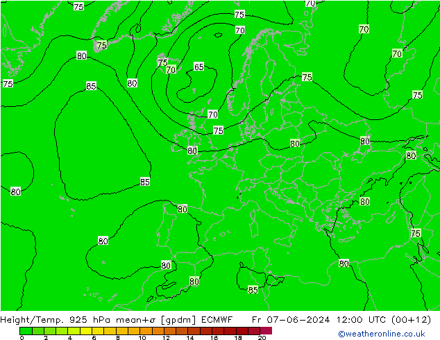 Height/Temp. 925 hPa ECMWF Fr 07.06.2024 12 UTC