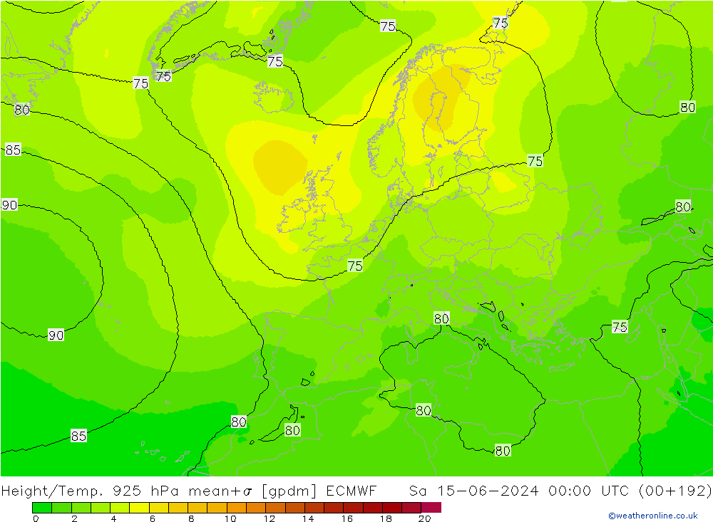 Hoogte/Temp. 925 hPa ECMWF za 15.06.2024 00 UTC