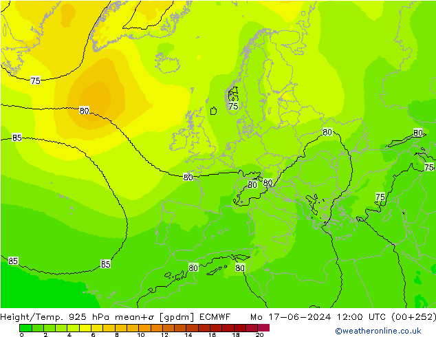 Height/Temp. 925 hPa ECMWF Mo 17.06.2024 12 UTC