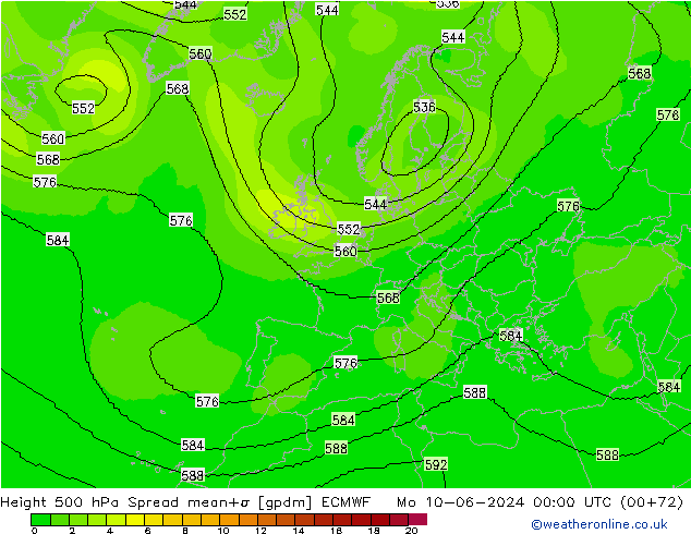 Height 500 hPa Spread ECMWF Mo 10.06.2024 00 UTC