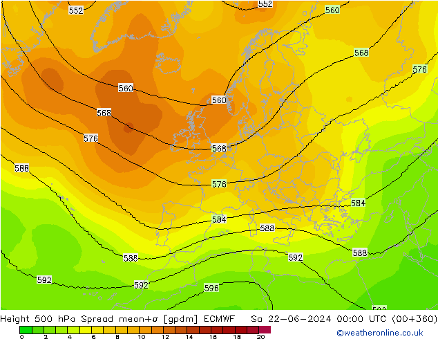 Height 500 hPa Spread ECMWF so. 22.06.2024 00 UTC