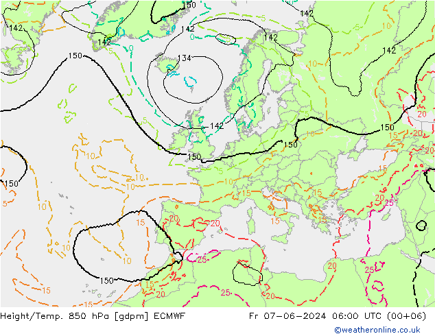 Height/Temp. 850 hPa ECMWF Fr 07.06.2024 06 UTC