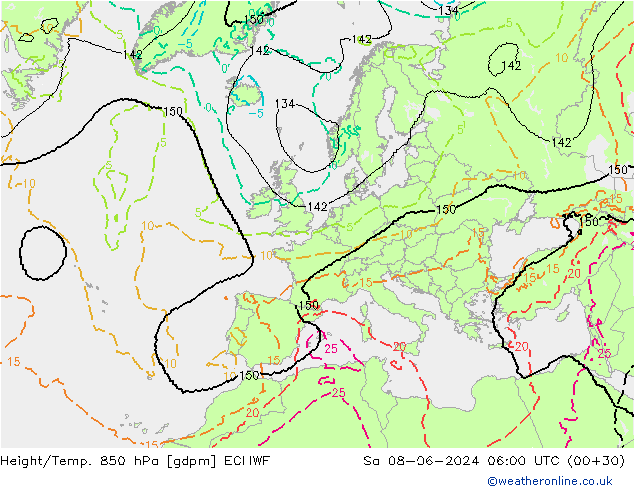 Yükseklik/Sıc. 850 hPa ECMWF Cts 08.06.2024 06 UTC