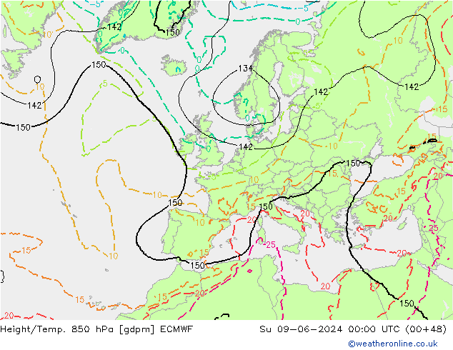 Height/Temp. 850 hPa ECMWF Dom 09.06.2024 00 UTC