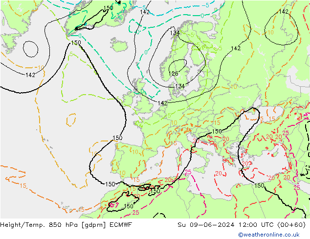 Height/Temp. 850 гПа ECMWF Вс 09.06.2024 12 UTC