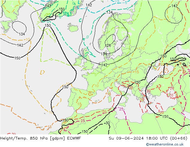 Yükseklik/Sıc. 850 hPa ECMWF Paz 09.06.2024 18 UTC