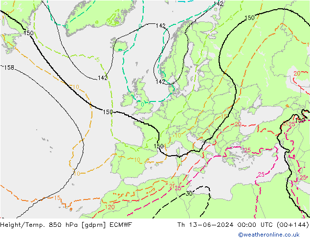 Height/Temp. 850 hPa ECMWF Th 13.06.2024 00 UTC