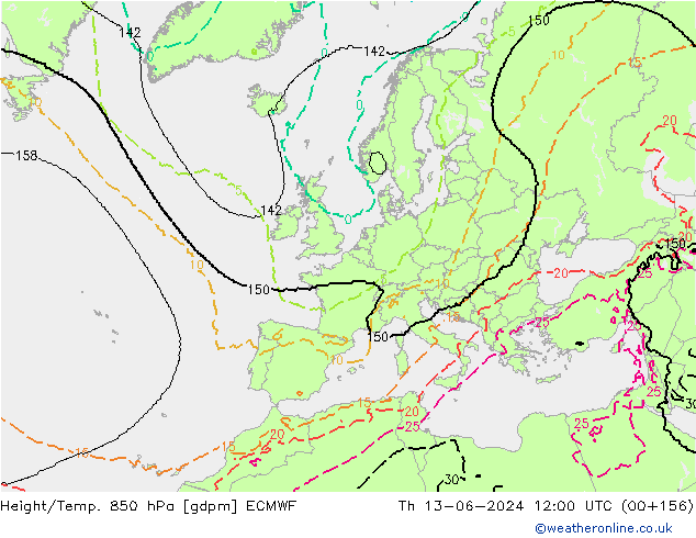 Height/Temp. 850 hPa ECMWF Čt 13.06.2024 12 UTC