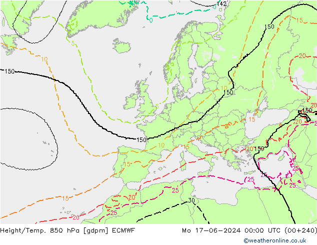 Height/Temp. 850 hPa ECMWF lun 17.06.2024 00 UTC