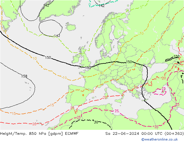 Height/Temp. 850 гПа ECMWF сб 22.06.2024 00 UTC