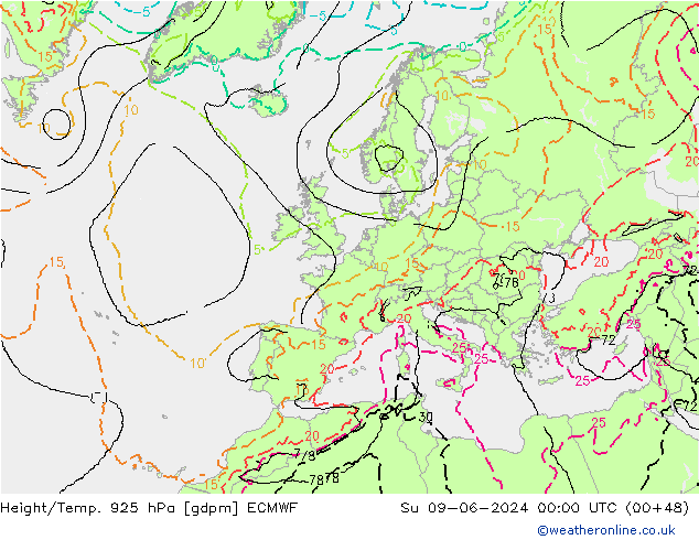Height/Temp. 925 hPa ECMWF Ne 09.06.2024 00 UTC