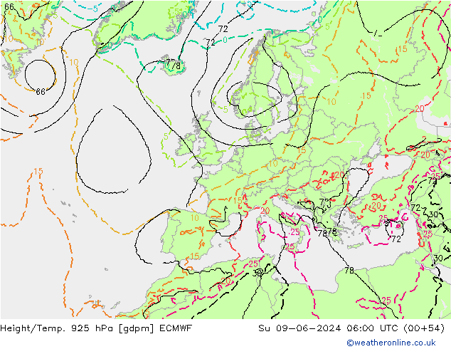 Height/Temp. 925 hPa ECMWF  09.06.2024 06 UTC