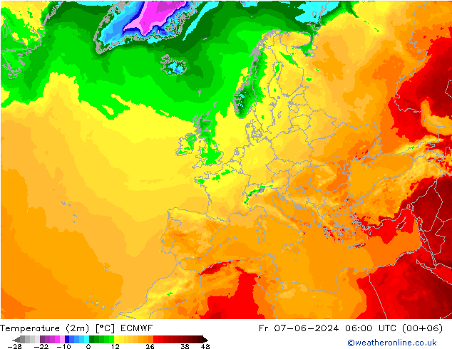 Temperatura (2m) ECMWF vie 07.06.2024 06 UTC