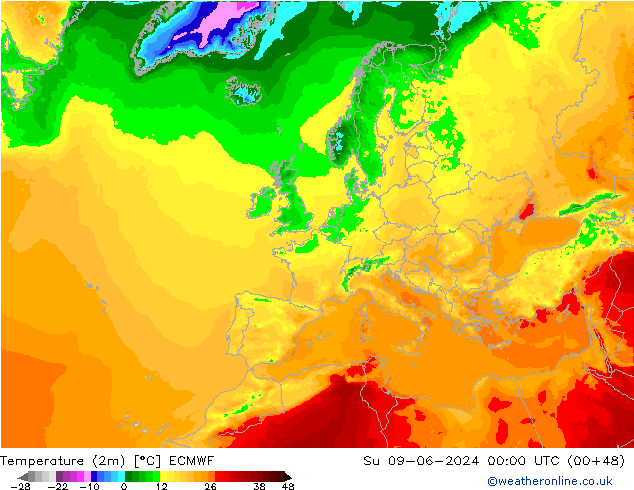 Temperature (2m) ECMWF Ne 09.06.2024 00 UTC