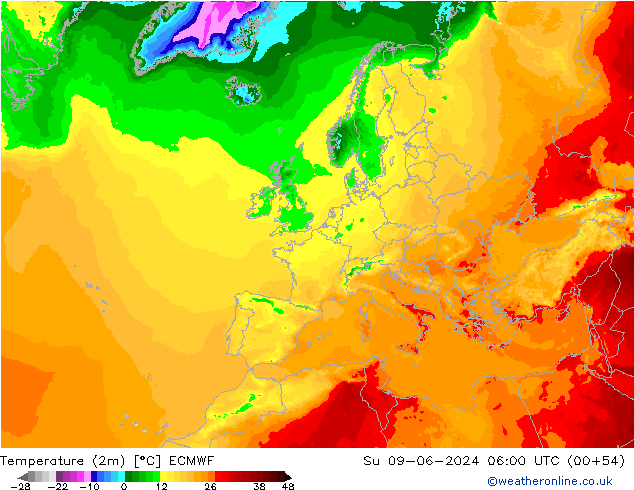 Sıcaklık Haritası (2m) ECMWF Paz 09.06.2024 06 UTC