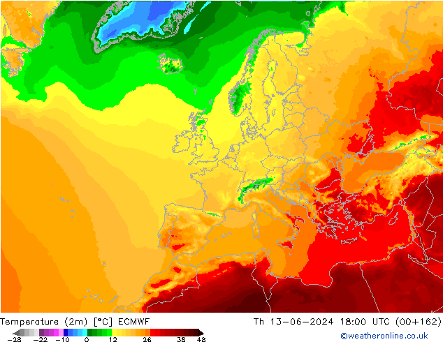 Temperatura (2m) ECMWF gio 13.06.2024 18 UTC