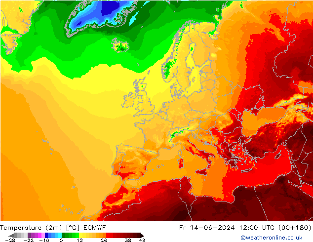 Temperatura (2m) ECMWF Sex 14.06.2024 12 UTC