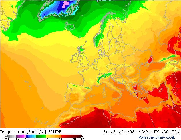 Temperaturkarte (2m) ECMWF Sa 22.06.2024 00 UTC