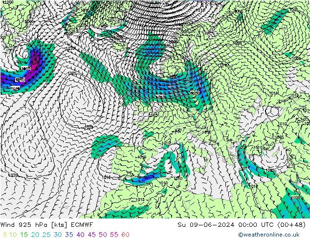 Wind 925 hPa ECMWF Ne 09.06.2024 00 UTC