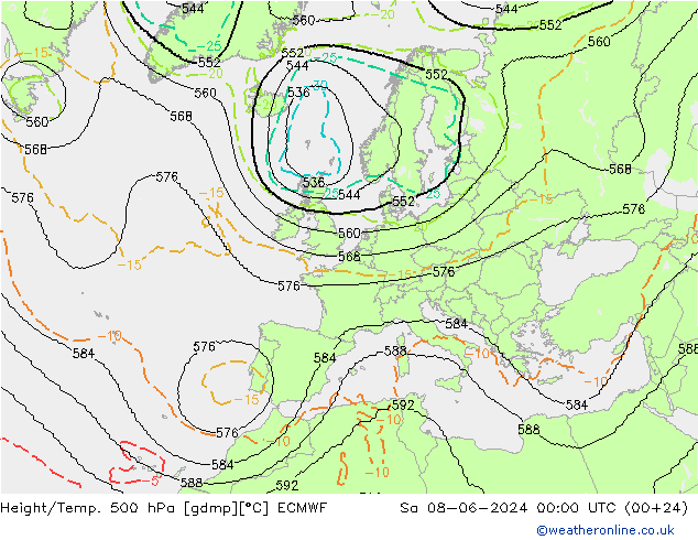 Height/Temp. 500 hPa ECMWF Sa 08.06.2024 00 UTC