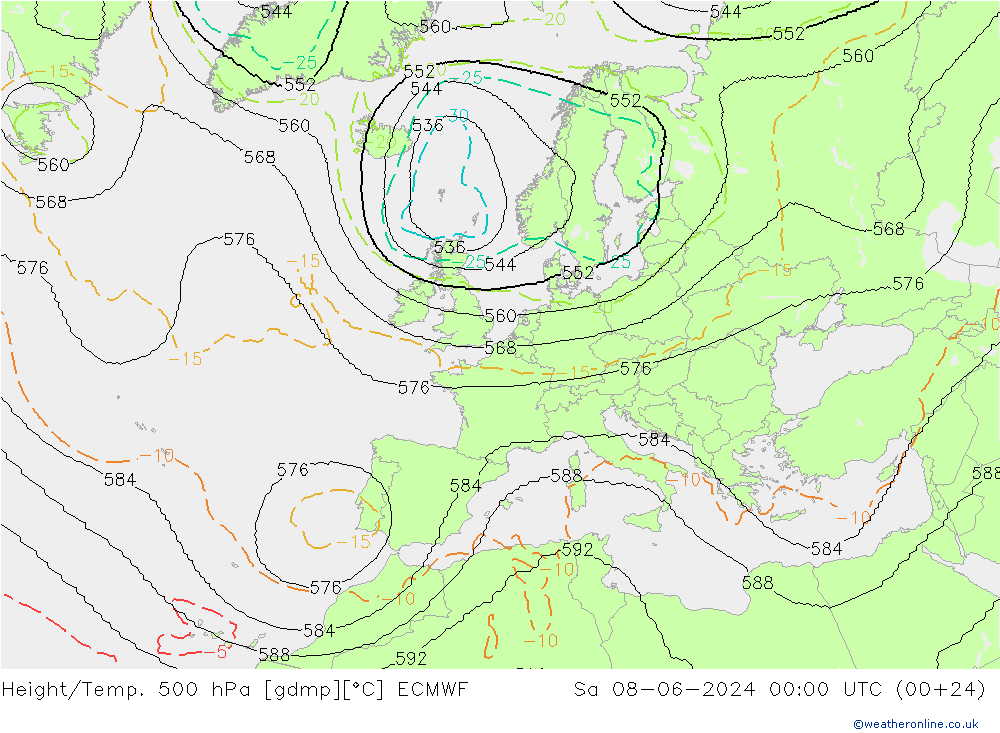 Yükseklik/Sıc. 500 hPa ECMWF Cts 08.06.2024 00 UTC
