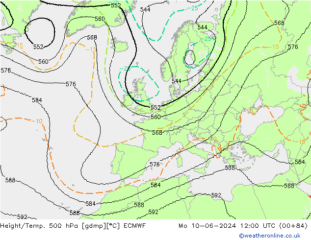 Height/Temp. 500 hPa ECMWF Mo 10.06.2024 12 UTC