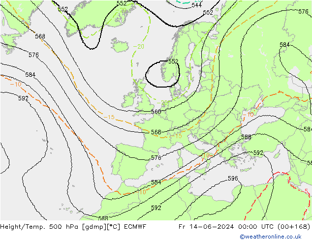 Height/Temp. 500 hPa ECMWF Fr 14.06.2024 00 UTC