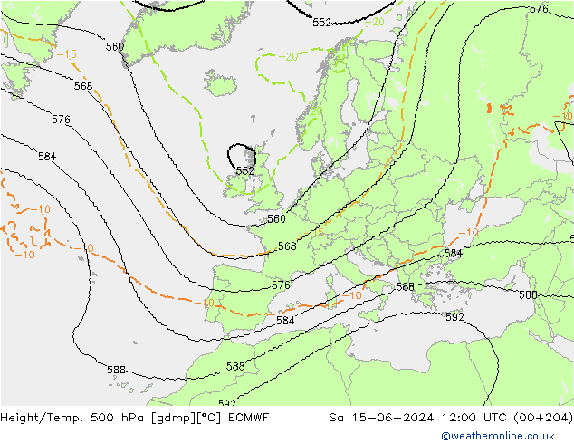 Géop./Temp. 500 hPa ECMWF sam 15.06.2024 12 UTC