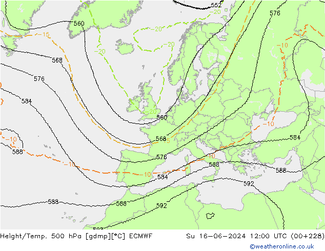 Geop./Temp. 500 hPa ECMWF dom 16.06.2024 12 UTC