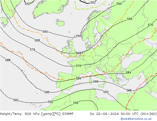 Height/Temp. 500 hPa ECMWF Sa 22.06.2024 00 UTC