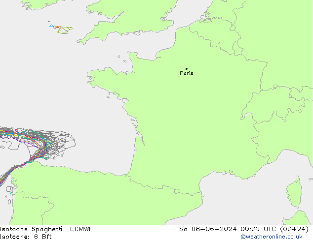 Isotachen Spaghetti ECMWF Sa 08.06.2024 00 UTC