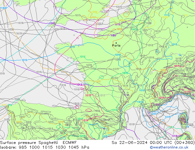 Surface pressure Spaghetti ECMWF Sa 22.06.2024 00 UTC