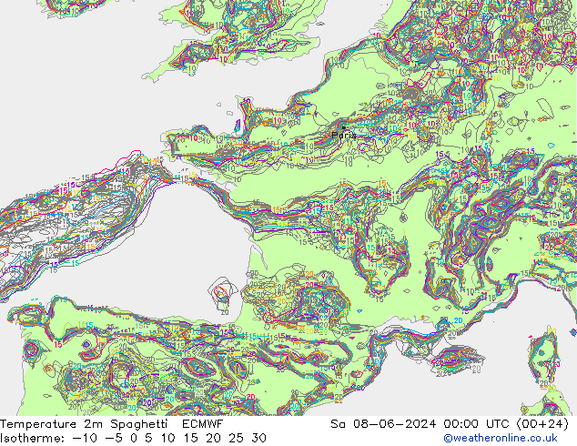 Temperaturkarte Spaghetti ECMWF Sa 08.06.2024 00 UTC